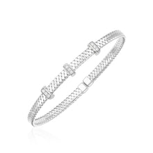 Load image into Gallery viewer, 14k White Gold Narrow Basket Weave Bangle with Diamonds

