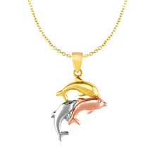 Load image into Gallery viewer, Pendant with Three Dolphins in 10k Tri Color Gold
