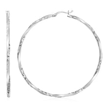 Load image into Gallery viewer, Matte and Textured Twisted Hoop Earrings in Sterling Silver
