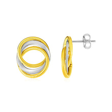 Load image into Gallery viewer, 14k Two Tone Gold Post Earrings with Three Interlocking Circles
