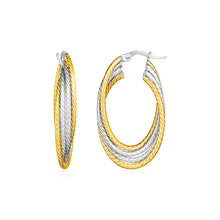 Load image into Gallery viewer, 14k Two Tone Gold Four Part Oval Hoop Earrings
