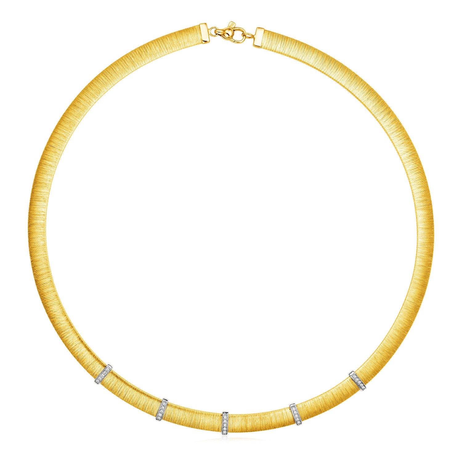 14k Two Tone Gold 17 3/4 inch Silk Textured Necklace with Diamonds