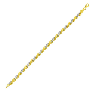 14k Two-Tone Gold Woven Heart Textured Link Bracelet