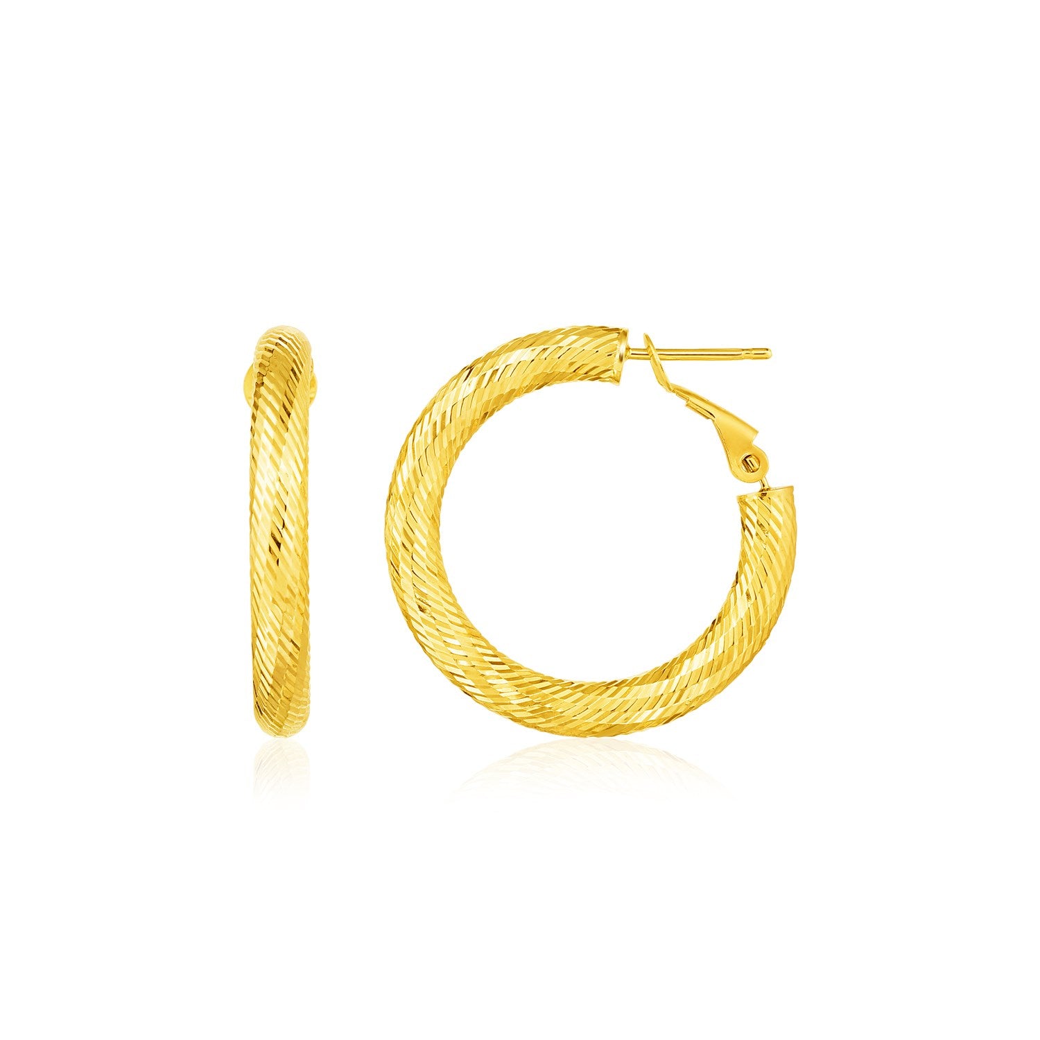 14k Yellow Gold Small Textured Round Hoop Earrings