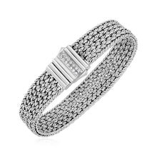 Load image into Gallery viewer, Woven Rope Bracelet with White Sapphire Accented Clasp in Sterling Silver
