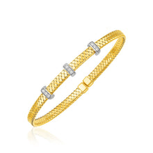 Load image into Gallery viewer, 14k Two Tone Gold Narrow Basket Weave Bangle with Diamonds
