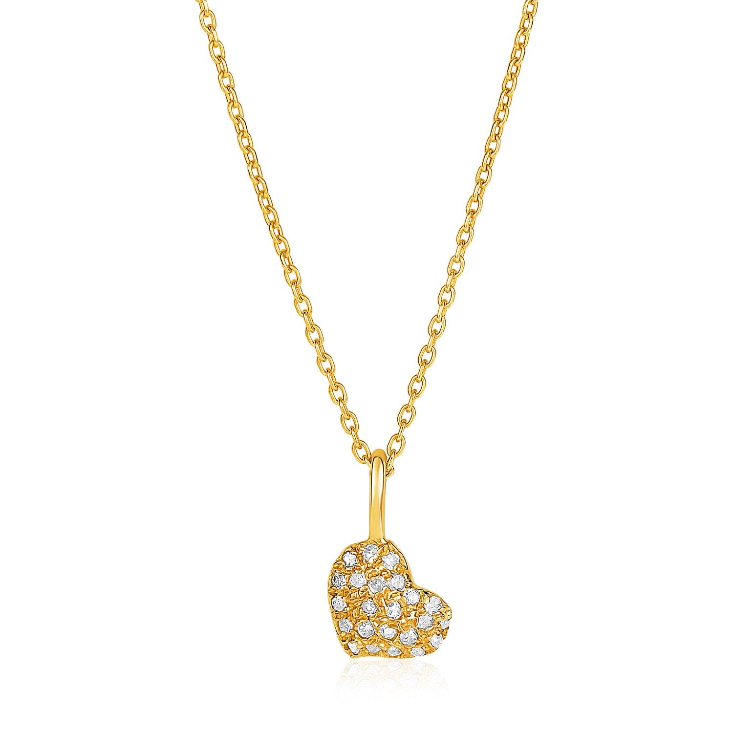 14k Yellow Gold Necklace with Gold and Diamond Heart Pendant (1/10 cttw)