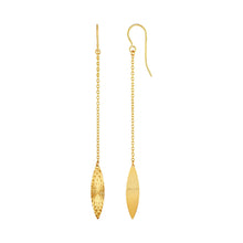Load image into Gallery viewer, Textured Marquise Shaped Long Drop Earrings in 14k Yellow Gold

