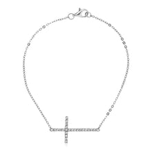 Load image into Gallery viewer, Sterling Silver Cross Bracelet with Cubic Zirconias
