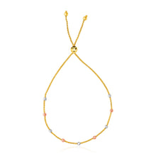 Load image into Gallery viewer, 14k Tri-Color Gold Textured Bead Station Lariat Bracelet
